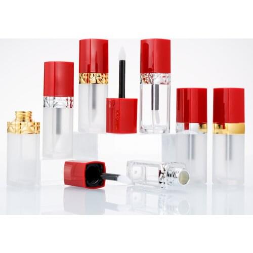 10/30/50pcs Empty Red Transparent Square Lip Gloss Bottle, DIY Portable Frosted Lip Glaze Tube, Cosmetics Refillable Container