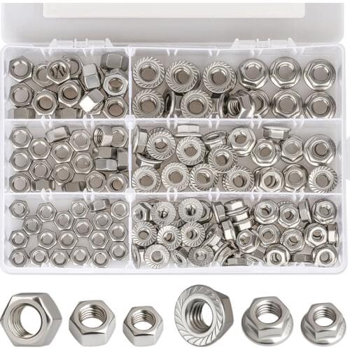 160pcs Serrated Flange Hex Lock Nuts Stainless Steel 1/4-20 5/16-18 Flange Nuts Assortment Kit Tools