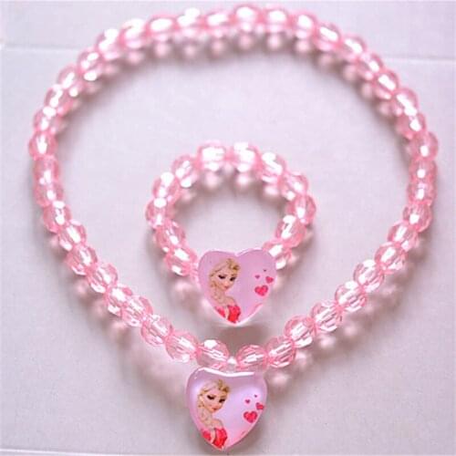 2pcs/lot Disney cartoon Frozen children necklace+bracelets girl birthday gift female sweater Elsa doll accessories cosmetic toy