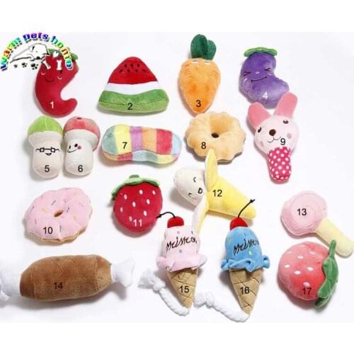 5pcs Squeak Toy For Dog Sounding Pet Toys Puppy Plush Red Pepper Eggplant Radish Fruit Vegetable Drum Bone Goods for Dogs