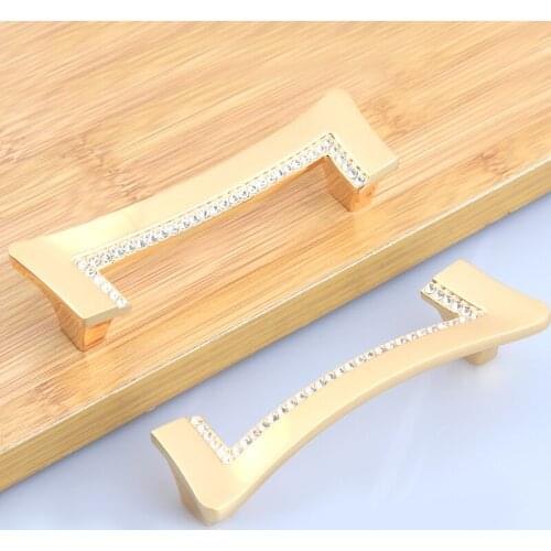96mm modern fashion deluxe clear crystal wardrobe kitchen cabinet door handle bright gold wincabinet drawer pull knob rhinestone