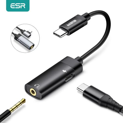 ESR USB C DAC Adapter 2 in 1 Type C to 3.5 Earphone Adapter Audio Type-c to Earphone 3mm Jack AUX usb c 3.5 For Samsung usbc 3 5