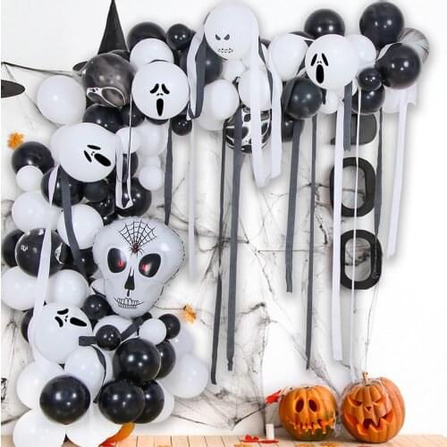 Black White Balloons Halloween Balloon Arch Horror Halloween Party Decoration Ghost Pumpkin Skull Foil Balloons Globos Halloween
