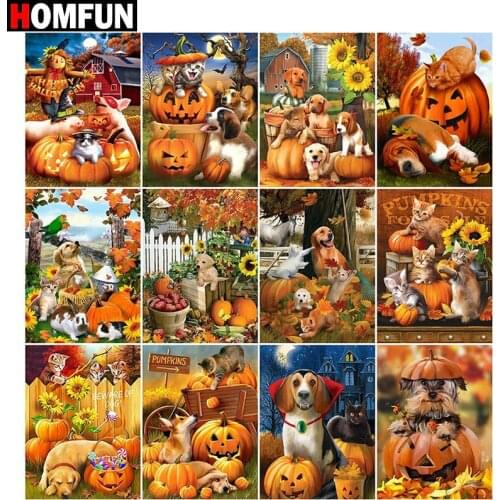 HOMFUN Full Square/Round Drill 5D DIY Diamond Painting "Cartoon dog& cat Halloween " Embroidery Cross Stitch 5D Home Decor Gift