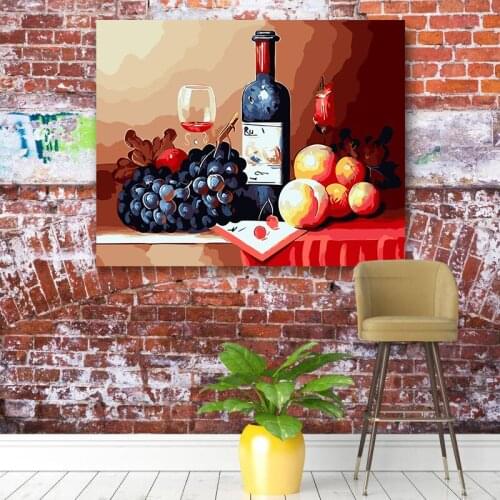Red wine glass fresh fruit European kitchen restaurant hotel warm decoration painting large painting king DIY digital painting
