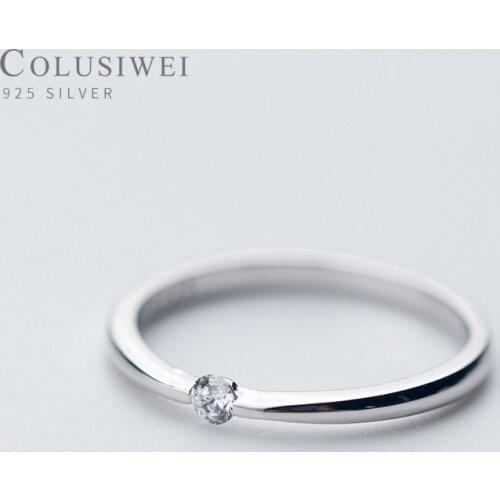 COLUSIWEI Pure 925 Sterling Silver Simple Shining Clear CZ Finger Ring for Women Fashion Engagement Wedding Band Fine Jewelry