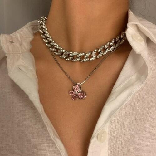 Ladies Personality Color Micro-inlaid Tassel Necklace Simple Small Butterfly Set Necklace Gift Jewelry