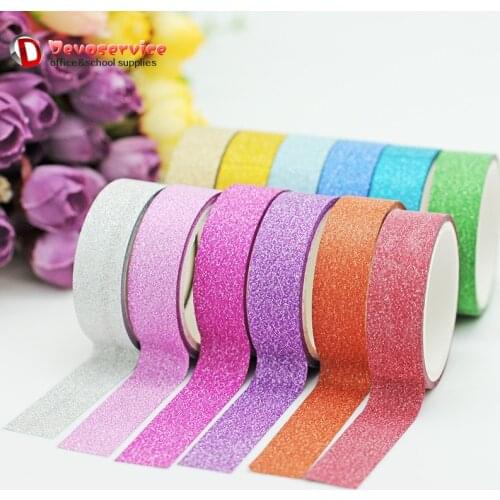 6Pcs/Set 15mm*3M Washi Gilding Tape Glitter Sticky Scrapbooking DIY Decorative Adhesive Tapes Notebook Kawai Adesiva Stationery