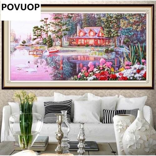 POVUOP Rustic ribbon embroidery 50X90cm paintings 3d intergards ribbon embroidery large paintings new arrival