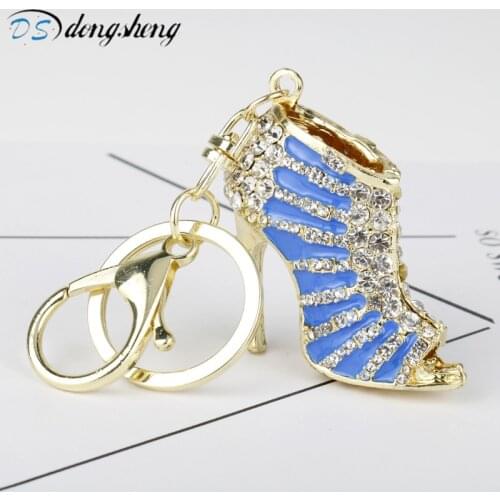 Dongsheng Jewelry Keychain Crystal High Heel Shoe Rhinestone Keychain Car Key Ring Charm Gift for Women Handbag Key Chain
