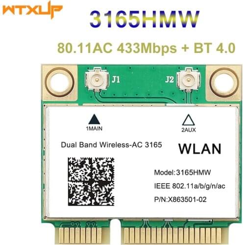 Dual Band intel 3165HMW Intel 3165AC 3165 mini PCI-E 802.11ac WiFi WLAN Card 433Mbps 2.4G / 5Ghz Bluetooth 4,0 For Windows/Linux