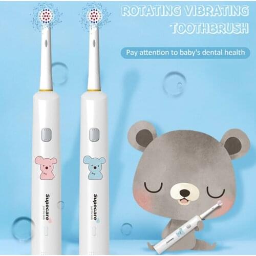 Childrens Electric Toothbrush Kids 3 To 12 Years Old Cleaning Care Oral Bacteria 4 Replacement Brush Heads USB Charging