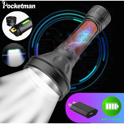 USB Rechargeable Flashlight 8000LM Waterproof Flashlight Portable Torch with Built-in Battery Camping Hand Light Flashlamp