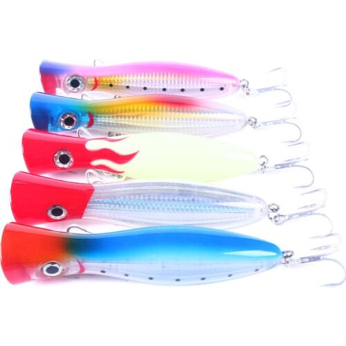 HENGJIA 1Pcs 90G Big Popper Fishing Lure Hard Artificial Bait Topwater with 3 Treble Hooks Carp Fishing Lures Wobbler Pesca