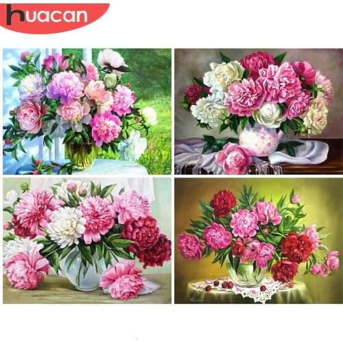 HUACAN 5d Full Diamond Painting Peony Flowers Embroidery Cross Stitch Kits Household Handmade DIY Home Decoration Crafts