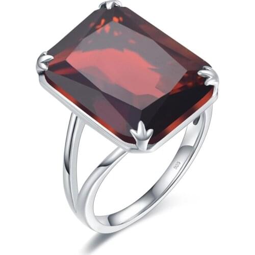 Silver Rings For Women Real 925 Sterling Silver Sparkling Garnet Ring Gemstone Rectangle Classic Luxury Women Jewelry Handmade