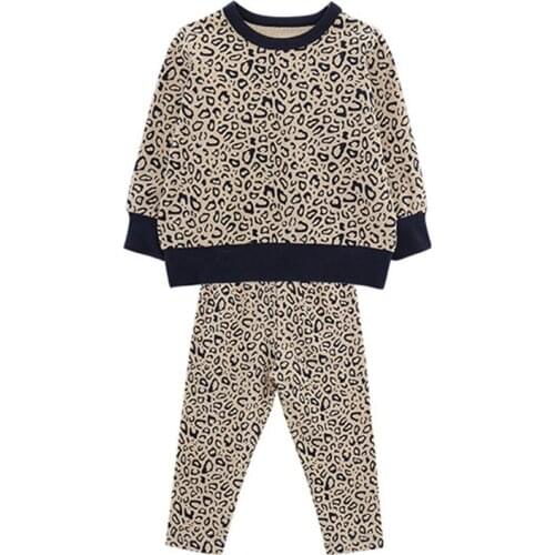 6M to 3T baby infant boys girls spring leopard print cotton casual two pieces set toddler fashion pullover top with pant sets