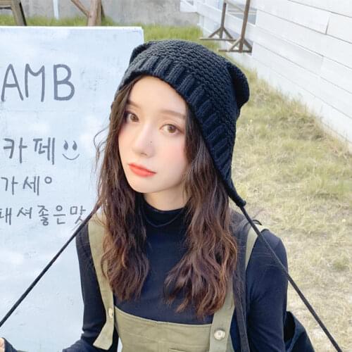 Autumn and winter new sweet and cute ski hat girls warm cat ears knitted flying hat