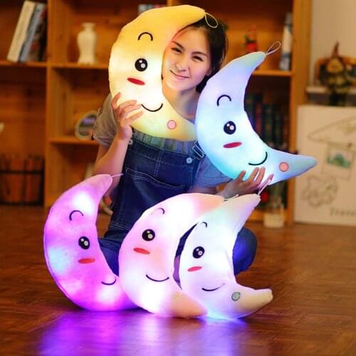 Miaoowa New 35cm Colorful Moon Shape Plush Toys Luminous Glowing LED Light Pillow Soft Stuffed Lovely Kids Toy Birthday Gift