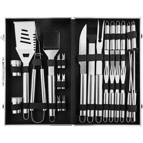26-piece barbecue combo tool set, aluminum box stainless steel grill set, BBQ barbecue tool set