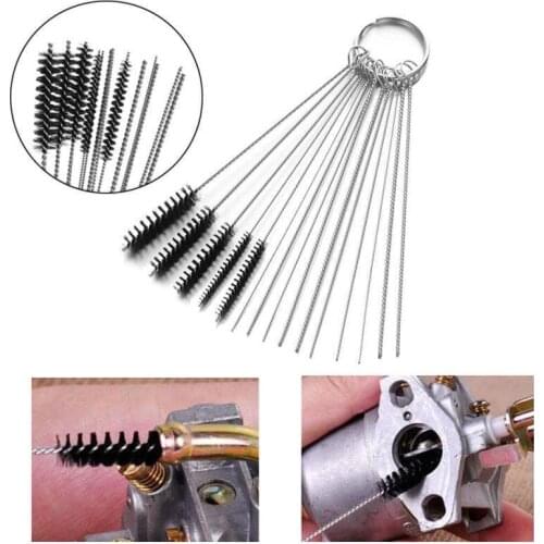 Carburetor Carbon Dirt Jet Cleaner Tool Kit 10x Cleaning Needles With 5x Brushes