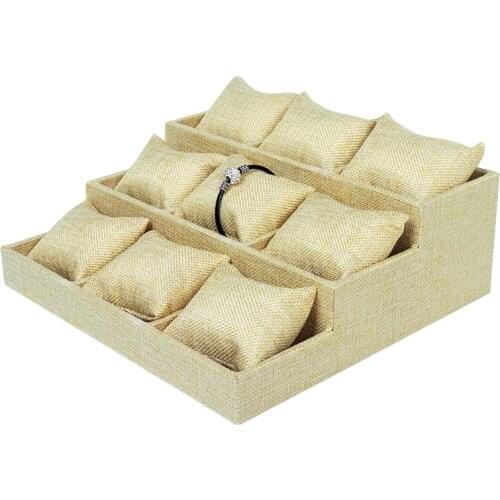 2020 New Watch Box 12 Lattice Case Removable Stepped Pillow Tray Beige Linen Jewelry Bracelet Display Stand