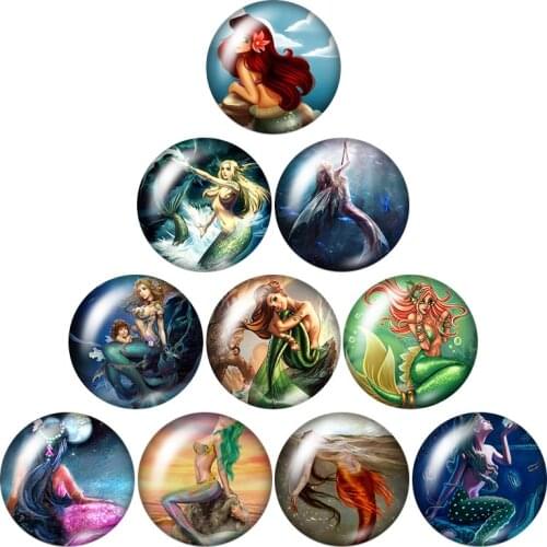 New beauty Sea Mermaid 10pcs mixed 12mm/16mm/18mm/25mm Round photo glass cabochon demo flat back Making findings ZB0701