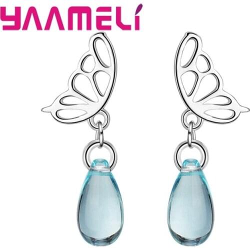 New Fashion 925 Sterling Silver Lovely Butterfly Light Water Cubic Zirconia Drop Earrings For Dance Women Gift