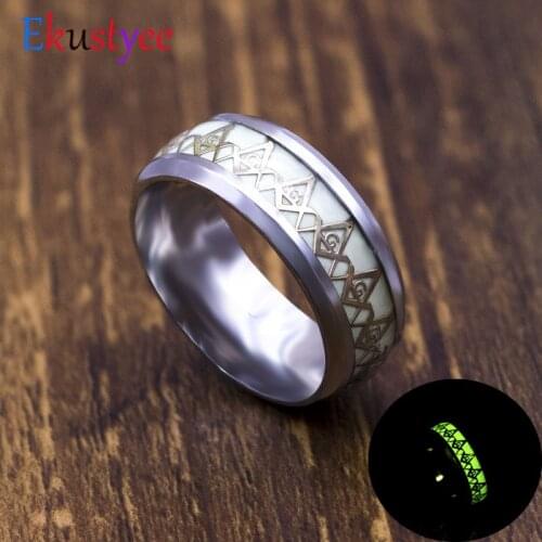 New Glow In The Dark 8mm Masonic Luminous ring Stainless Steel Men Ring Freemason Male Rings