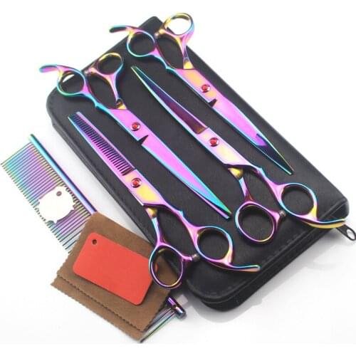 5 kit Japan steel 7'' rainbow pet dog grooming hair cutting scissors dog thinning barber haircut shears hairdresser scissors set