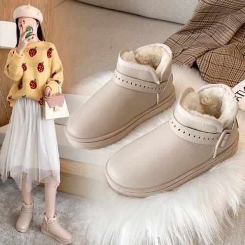 Buckle Ladies Snow Boots Solid Color Student All-match Casual Boots Plus Velvet Warm Boots Flat Boots Set Mouth Low Boots Women