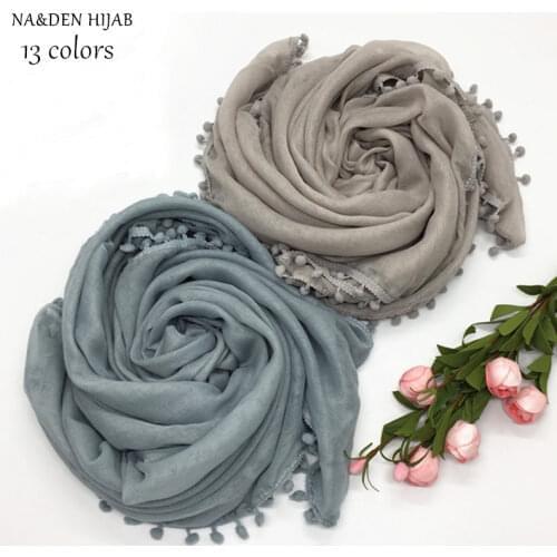 1pc Plain Pompom scarf ball solid muslim hijab shawl woman essincial scarves cute bubble balls muffler wrap pashmina 13 colors