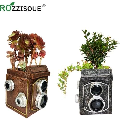 HOT Creative Retro Camera Resin Flower Pots Home Decore Potted Resin Crafts Indoor Plant Pot Balcony Decorations Succulents Pots