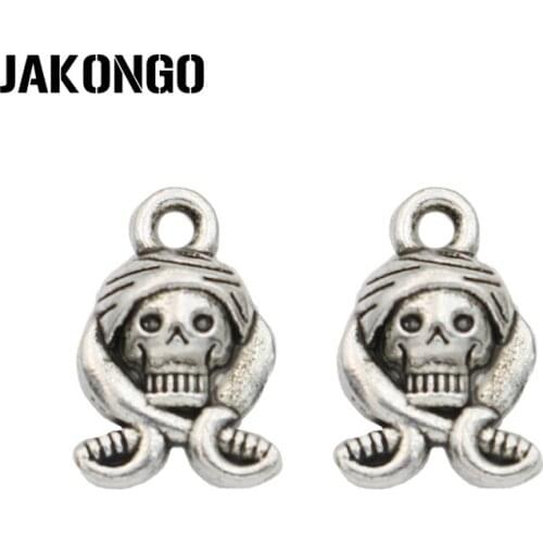 Antique Silver Plated Skull Pirate Charm Pendants for Jewelry Accessories Making Bracelet DIY 15x10mm 20pcs/lot