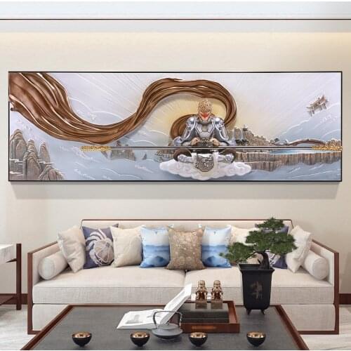 Qitian Dasheng Living Room Sofa Background Wall Embossed Decorative Painting Sun Wukong 3D Fighting Victory Buddha Mural