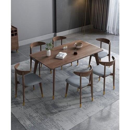 Nordic all solid wood dining table light luxury furniture six people dining table and chair combination simple modern rectangula