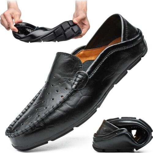 Fall Pop Luxury Brand Driving Shoes Leather Mens Casual Shoes Moccasin Soft Breathable Casual Boat Shoes Large Size 38-46