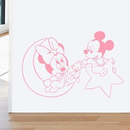 Cartoon Disney Mickey Minnie Moon Star Vinyl Wall Stickers For Kids Bedroom Accessories Home Decor For Baby Room Mural Art Decal