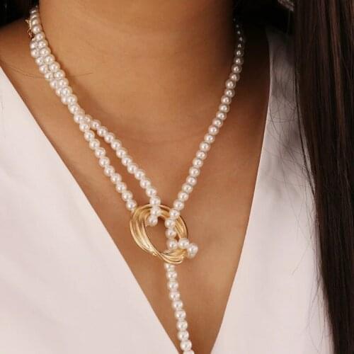 CANZE Baroque Style Geometric Metal Necklace Portrait Coin Vintage Wedding Pearl Necklace Gift