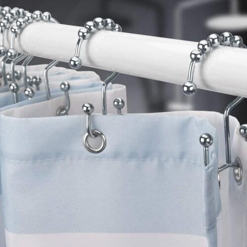 12pcs Hooks Double Rings Rollerball Stainless Steel Shower Polished Bath Curtain Smooth Surface Rust Bathroom Proof Home Decor