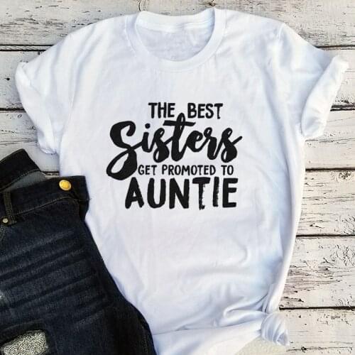 Best Sisters Get Promoted To Auntie Funny T-Shirts Womens Summer Graphic Tees Women 2021 Gift for Aunt Harajuku