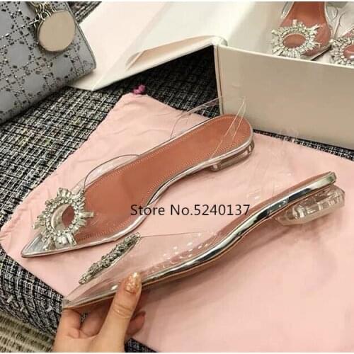 2019 Transparent PVC Gladiator Crystals Flat Women Sandals Pointed Toe Slingbacks Shoes Femme