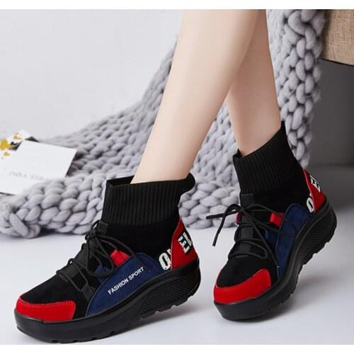 High Top Women Sock Walking Shoes Thick Sole Platform Wedge Sneakers Classic Wild Autumn Winter New Boots Comfort Girls Footwear