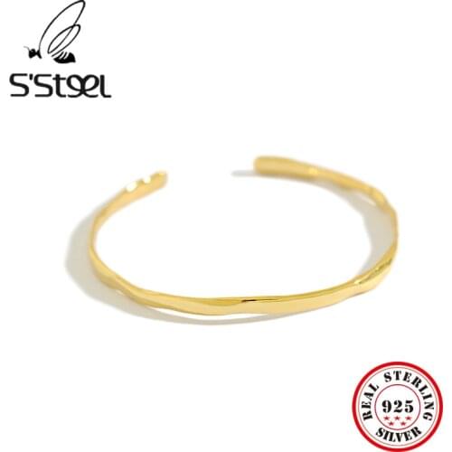 SSTEEL Pure 925 Sterling Silver Bangles For Women Two Color Irregular Cuff Bracelet Argent 925 Femme Regalos Para Mujer Jewelry