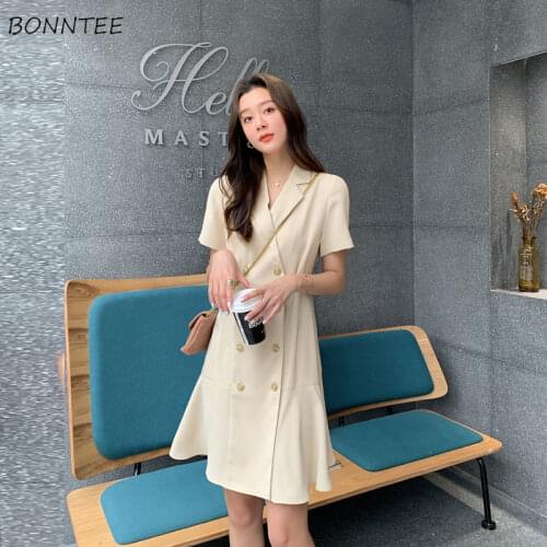 Dress Women Summer Large Size S-3XL Buttons Korean Style Solid Basic Tender Office Ladies Elegant Design Ins Newest Female Cozy