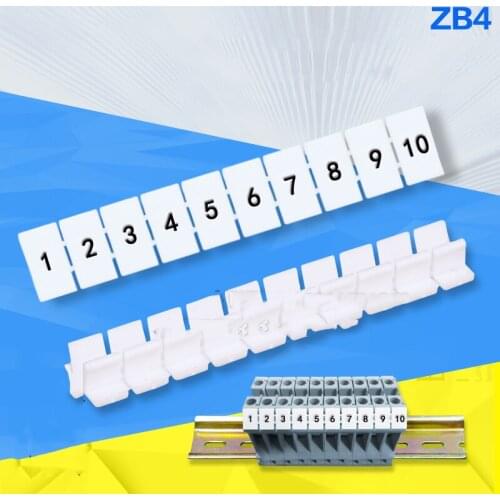 100pcs ZB4 Number MARKER UK1.5 Din Rail Terminal Blocks Maker Strips Label Connectors & Terminals Terminal ZB4
