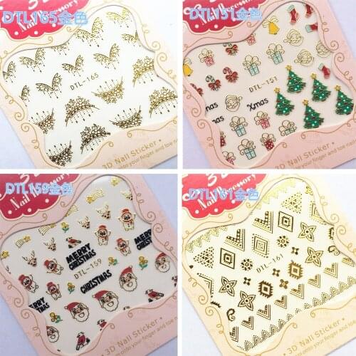 30 Styles! 1 Sheet Fashion 3D Gold Nails Art Manicure Black Glue Decals Decorations Design Nail Stickers For Nails Tips Beauty