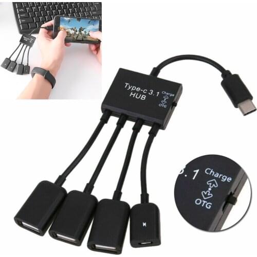4-in-1 Multi Port Adapter Type-C to USB & Micro-USB Hub Splitter Cable USB C OTG Host Cable Hub Cord Adapter Connector Splitter