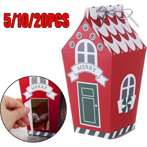 5/10/20pc Christmas Candy Boxes Gingerhouse Party Paper Box Favour Sweets Cute Storage Container Bag DIY Xmas Gift Boxes