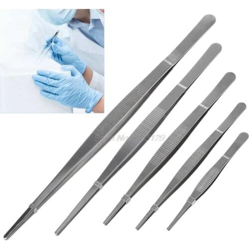 5 Sizes Toothed Tweezers Barbecue Stainless Steel Long Food Tongs Straight Home Medical Tweezer Garden Kitchen BBQ Tool DropShip
